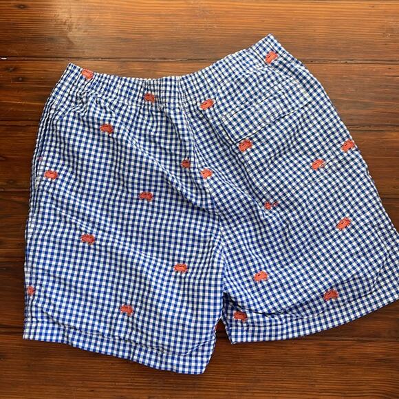 J. McLaughlin picnic plaid crab embroidered nautical pull on lined swim trunks M - Picture 7 of 7